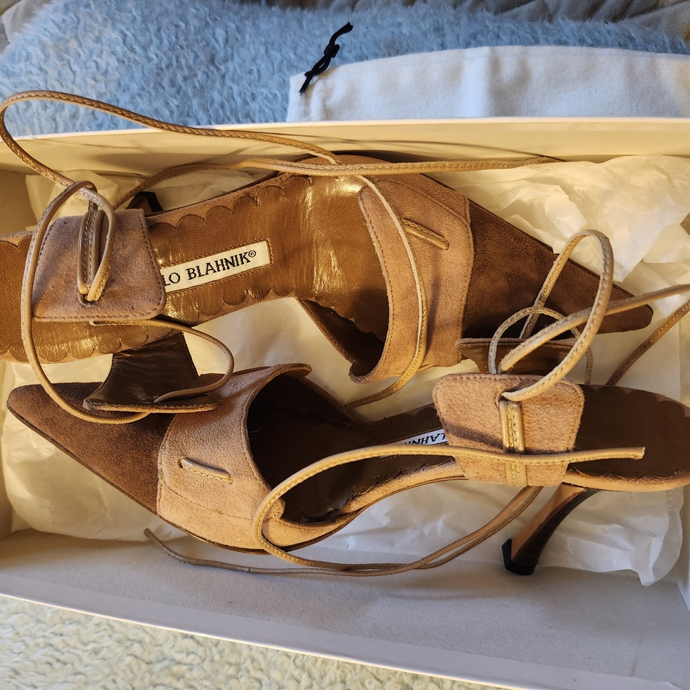Manolo Blahnik Tan Suede Women's Heels